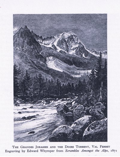 The Grand Jorasses and the Doire Torrent, Val Ferrett, brittiläisestä seikkailukirjasta, jonka on julkaissut Collins, 1947. tekijältä Edward Whymper