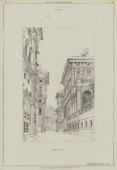 Strada Nuova, Genova, Italia (litho) tekijältä Edward William (after) Cooke