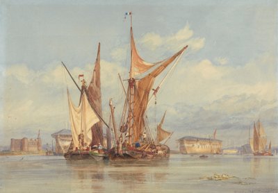 Pomminkestävä akku lähellä Gillinghamia, Medwayn varrella... tekijältä Edward William Cooke