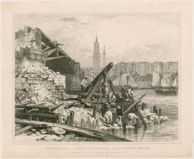 Old London Bridgen osan purkaminen. maaliskuuta 1832 tekijältä Edward William Cooke