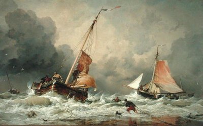 Hollantilaiset Pinckit saapuvat ja valmistautuvat merelle vuoroveden palatessa tekijältä Edward William Cooke
