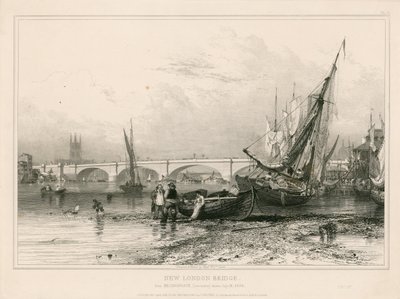 New London Bridge, Billingsgate (matala vesi), piirretty 31. heinäkuuta 1832 tekijältä Edward William Cooke
