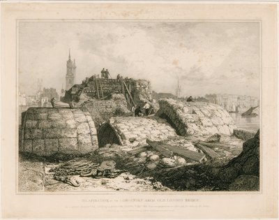 Osa Old London Bridgeä sellaisena kuin se ilmestyi kesäkuussa 1832 tekijältä Edward William Cooke