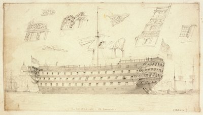 Dreadnought Greenwichin edustalla, noin 1830 (grafiitti). tekijältä Edward William Cooke