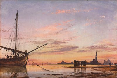 Näkymä laguunin toiselle puolelle, Venetsia, auringonlasku, 1850 tekijältä Edward William Cooke