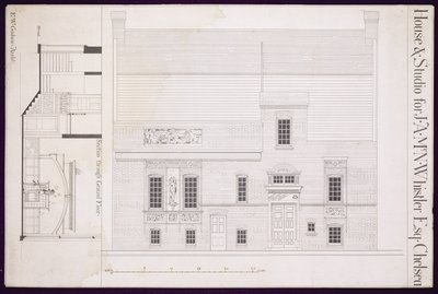 Suunnittelu talolle ja studiolle J.A.M. Whistler Esq, Chelsea, n. 1877–1878 (katso myös 176477) tekijältä Edward William Godwin