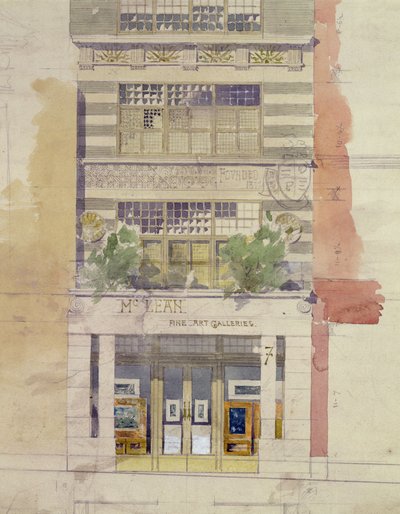 Suunnitelma McLean Fine Art Galleriesin julkisivua varten, Haymarket, Lontoo (vesiväri ja lyijykynä paperille) (katso myös 176480) tekijältä Edward William Godwin