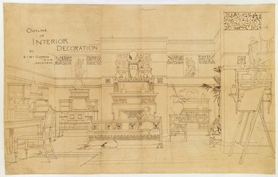 Outline of Interior Decoration, 1881 (muste kuultopaperille) tekijältä Edward William Godwin