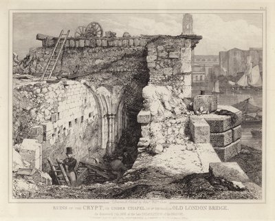 St Thomasin kappelin rauniot Old London Bridgellä tekijältä Edward William Godwin