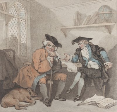Yliopistokohtaus tai hedelmätön yritys vanhojen neliövarpaiden kukkarolla, 1. elokuuta 1787. tekijältä Edward Williams