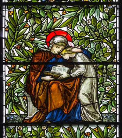Nunna Monkton, St Mary, Morris Marshall & Faulkner & Co, William Morris, Edward Burne-Jones, Mary & Jesus Reading, 1873 tekijältä Edward and Morris Burne Jones