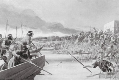 Kassilaisten tekemä merialueen valloitus (litografia) tekijältä Edwin A. Morrow