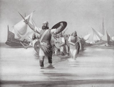 Sidonialaiset laskeutuvat Karthagon alueelle (litografia). tekijältä Edwin A. Morrow