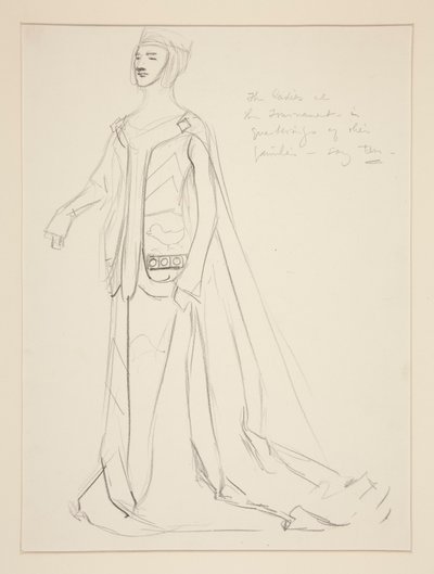 Nainen, pukupiirros Henry Irvingille tekijältä Edwin Austin Abbey
