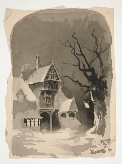 Talvikohtaus: Talo lumessa (recto); Erilaisia figuuritutkimuksia (käänteinen) tekijältä Edwin Austin Abbey