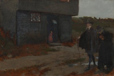 Mökin ovella (1600-luvun New England -kohtaus) tekijältä Edwin Austin Abbey
