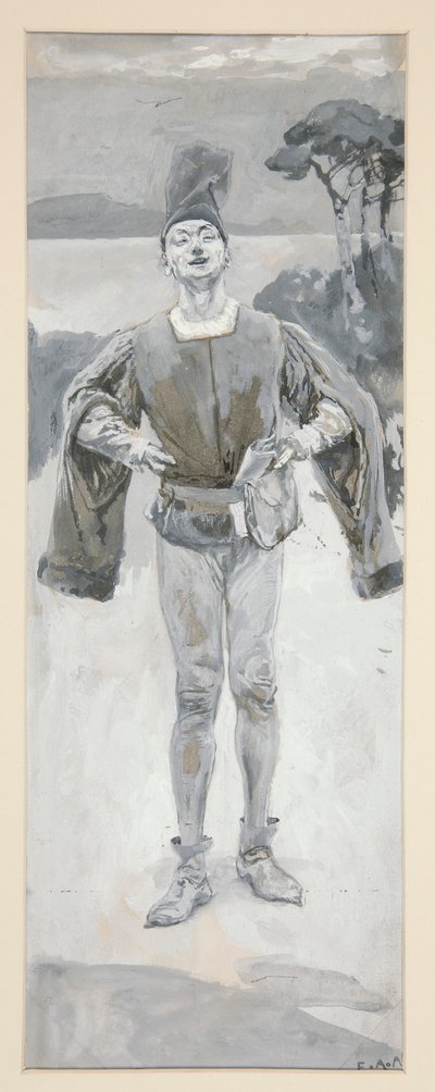 Autolycus, kuvitus Shakespearea kuvaavalle balladille ja balladimusiikkiin tekijältä Edwin Austin Abbey