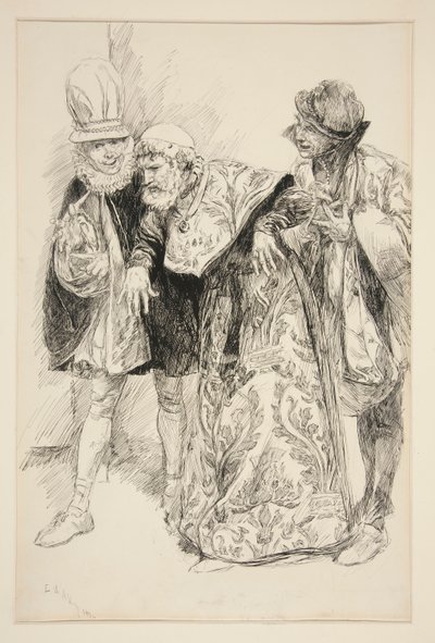 Baptista Protests, kuvitus näytökselle I, kohtaus i, Särän kesyttäminen tekijältä Edwin Austin Abbey
