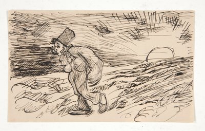 Sarjakuva hahmosta kävelemässä auringonnousun aikaan. opiskella tekijältä Edwin Austin Abbey