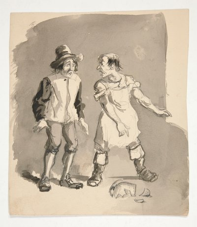 Sarjakuva kahdesta miehestä ja rikkoutuneesta ruukusta tekijältä Edwin Austin Abbey