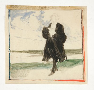 Viittattu mies maisemassa - tunnistamaton kuva tekijältä Edwin Austin Abbey