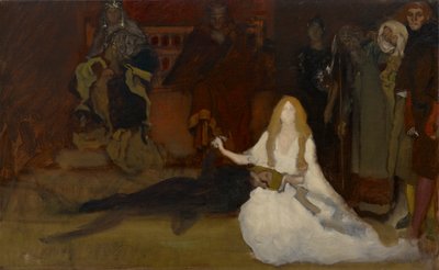 Sävellystutkimus, näytelmäkohtaus Hamletissa, näytös III, kohtaus II tekijältä Edwin Austin Abbey