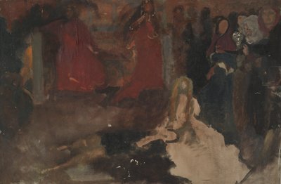 Sävellystutkimus, näytelmäkohtaus Hamletissa, näytös III, kohtaus II tekijältä Edwin Austin Abbey