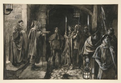 Dogberry ja hänen työtoverinsa kellon kanssa - näytös III, kohtaus III, paljon melua tyhjästä tekijältä Edwin Austin Abbey