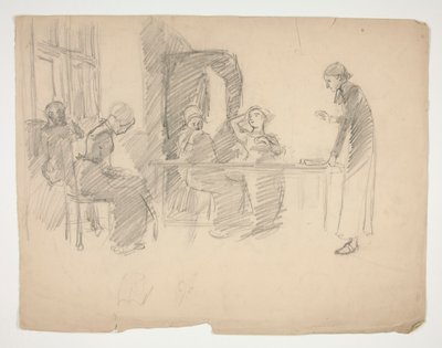 Varhainen tutkimus Stony Groundista 1884, sisustus hahmoilla tekijältä Edwin Austin Abbey