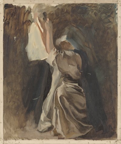 Figuuritutkimus nunnasta, Galahadin lapsuus, teoksessa The Quest and Achieveve of the Holy Graal, Book Delivery Room, Boston Public Library tekijältä Edwin Austin Abbey