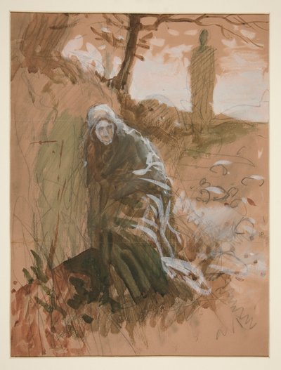 Figuuri metsässä - tunnistamaton kuva tekijältä Edwin Austin Abbey