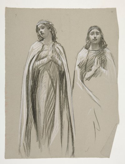 Figuuritutkimuksia kultaiseen puuhun(?), The Quest of the Holy Graalista (15 maalauksen sarja Bostonin yleiselle kirjastolle, valmistui vuonna 1901) tekijältä Edwin Austin Abbey