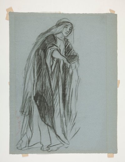 Figuuritutkimus Neittojen linnaa varten(?), The Quest of the Holy Graal (15 maalauksen sarja Bostonin yleiselle kirjastolle, valmistui vuonna 1901) tekijältä Edwin Austin Abbey