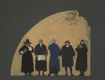 Viisi lainsäätäjää, varhainen tutkimus korkeimman oikeuden kunnianosoituksista (toteutumatta), osavaltion pääkaupunkirakennuksesta Harrisburgissa, Pennsylvaniassa, 1902-1911 tekijältä Edwin Austin Abbey