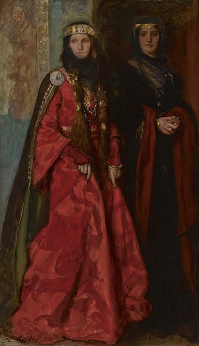 Goneril ja Regan King Learin näytöksessä I kohtaus I, 1902 tekijältä Edwin Austin Abbey