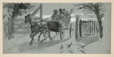 Ryhmä ihmisiä avoimessa kärryssä - (tunnistamaton kuva) tekijältä Edwin Austin Abbey