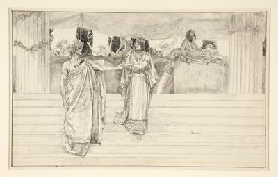 Hermione rukoilee Polixenesia – näytös I, kohtaus II, talvi tekijältä Edwin Austin Abbey