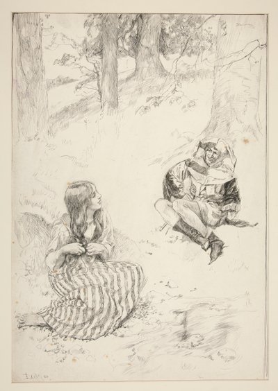 Jester ja nainen, luonnos Narsissin laululle tekijältä Edwin Austin Abbey