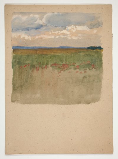Maisema, jossa on kenttä, horisontti, taivas tekijältä Edwin Austin Abbey