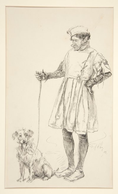 Launce ja hänen koiransa, näytös IV, kohtaus iv, Two Gentlemen of Verona tekijältä Edwin Austin Abbey