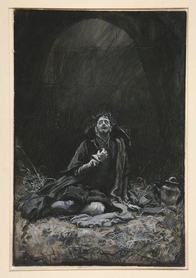 Malvolio vankityrmässä, kuvitus näytökselle III, kohtaus iv, kahdestoista yö tekijältä Edwin Austin Abbey