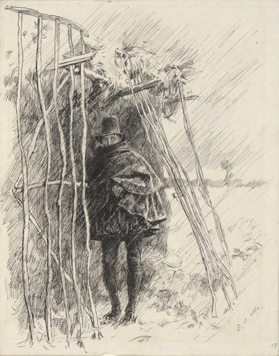 Mies sateessa, opi havainnollistamaan tekijältä Edwin Austin Abbey