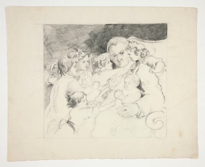 Mies, jolla on lapsia ympärillään - tunnistamaton kuva tekijältä Edwin Austin Abbey