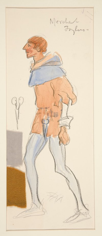 Kauppias Taylor, pukuluonnos Henry Irvingille tekijältä Edwin Austin Abbey
