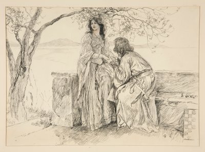 Miranda ja Ferdinand, kuvitus näytökselle V, kohtaus i, Myrsky tekijältä Edwin Austin Abbey
