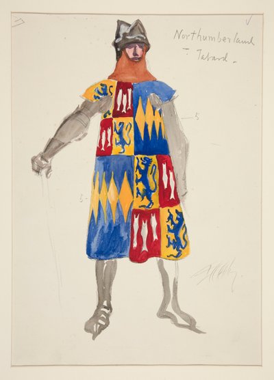 Northumberland - Tabard, pukuluonnos Henry Irvingille tekijältä Edwin Austin Abbey