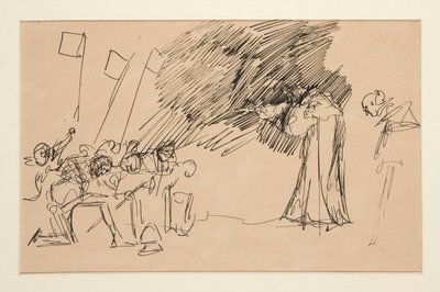 Alustava luonnos näytökselle II, kohtaus I, kaikki tekijältä Edwin Austin Abbey