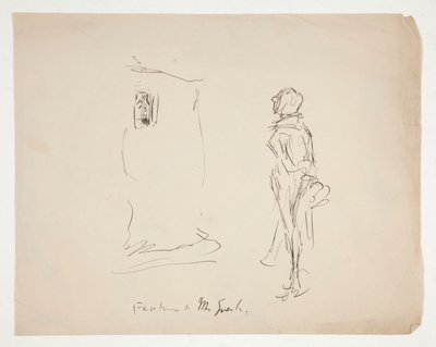 Alustava luonnos Windsorin iloisille vaimoille tekijältä Edwin Austin Abbey