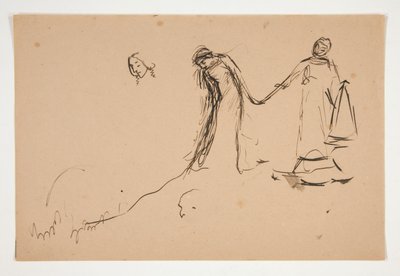 Alustava luonnos Helenasta ja Lafeusta näytökselle IV, kohtaus III, kaikki tekijältä Edwin Austin Abbey