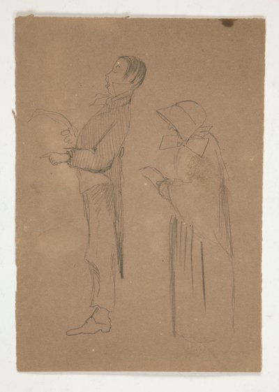 Miehen ja vanhan naisen profiilitutkimukset (recto); Kolme pääpiirroksia ja tunnistamaton luonnos (käänteinen) tekijältä Edwin Austin Abbey